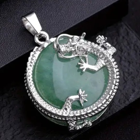 Green Aventurine Natural Stone Dragon Pendant Healing Gemstone Necklace - Picture 2 of 2